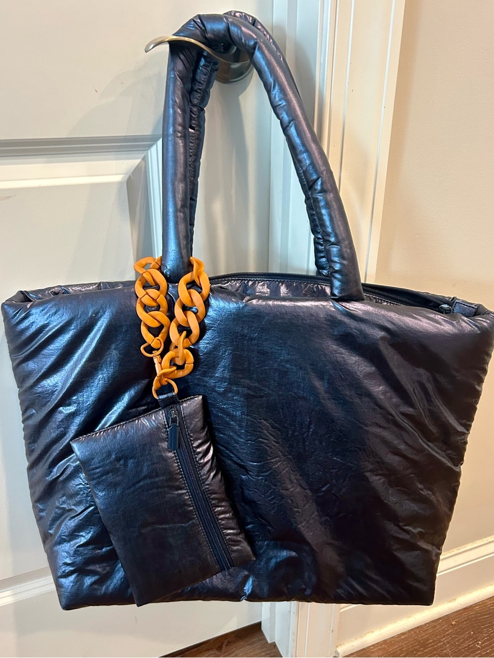 Kika Vargas x Target Navy Puffy Tote with Amber Chain Detail and pouch